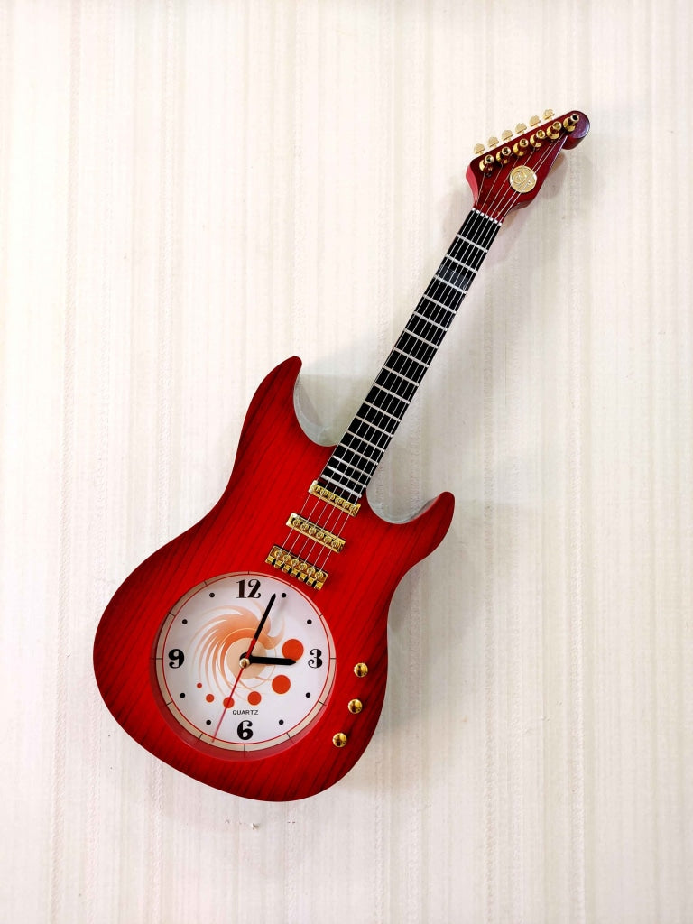 Funkytradition Multicolour Decorative Plastic Guitar Wall Clock For Home And Kids Room Decor Red