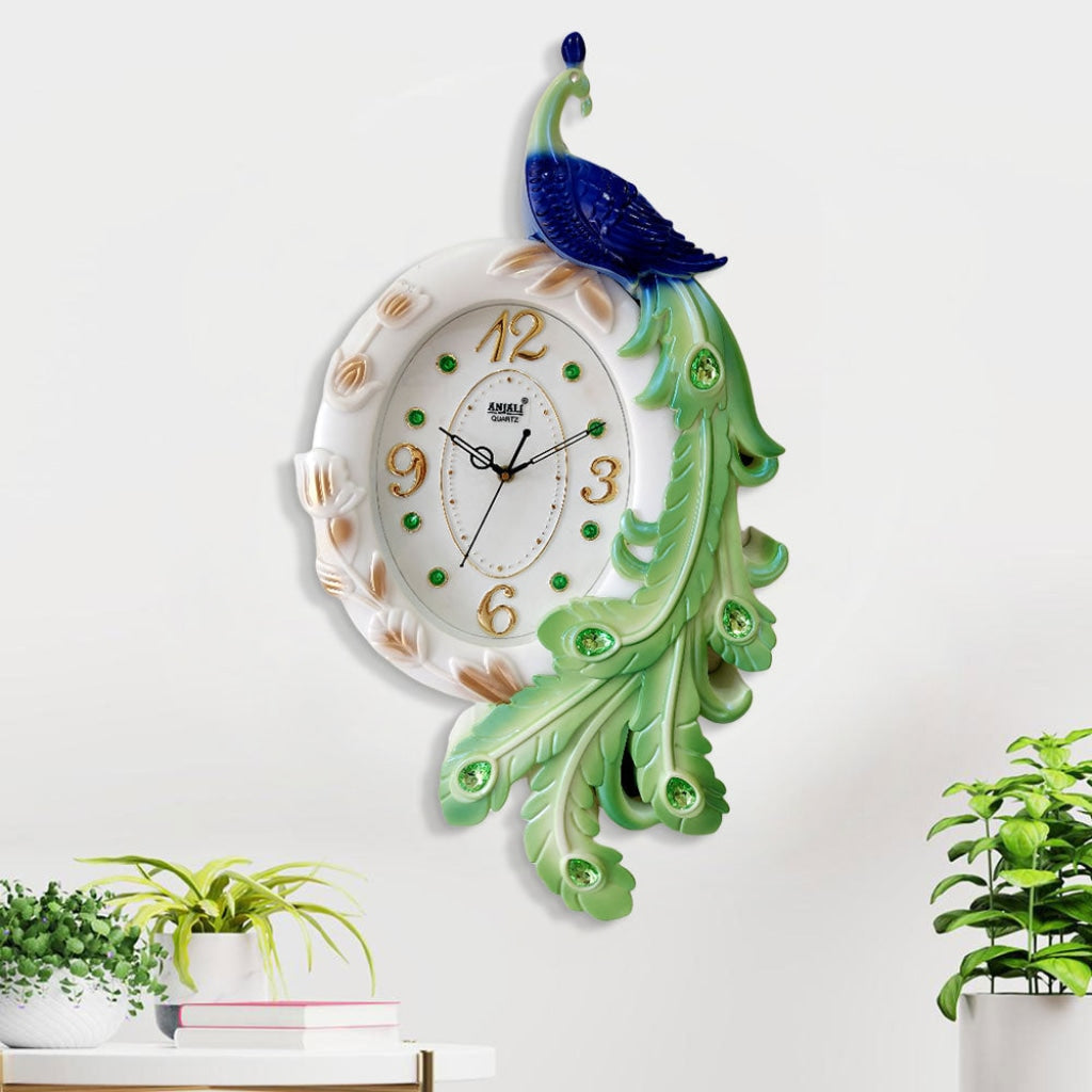 Funkytradition Peacock Wall Clock Watch Decor For Home Office And Gifts 60 Cm Tall Clocks