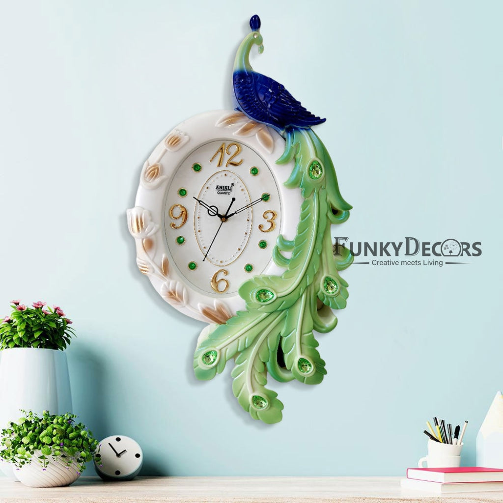 Funkytradition Peacock Wall Clock Watch Decor For Home Office And Gifts 60 Cm Tall Clocks