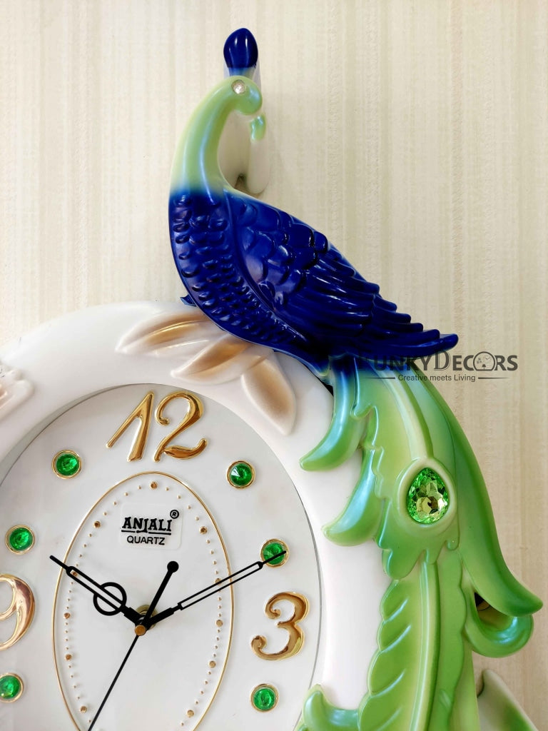 Funkytradition Peacock Wall Clock Watch Decor For Home Office And Gifts 60 Cm Tall Clocks
