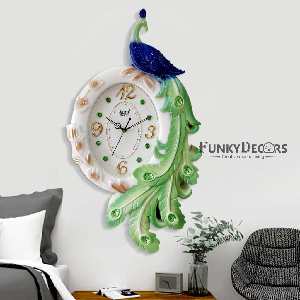 Funkytradition Peacock Wall Clock Watch Decor For Home Office And Gifts 60 Cm Tall Clocks