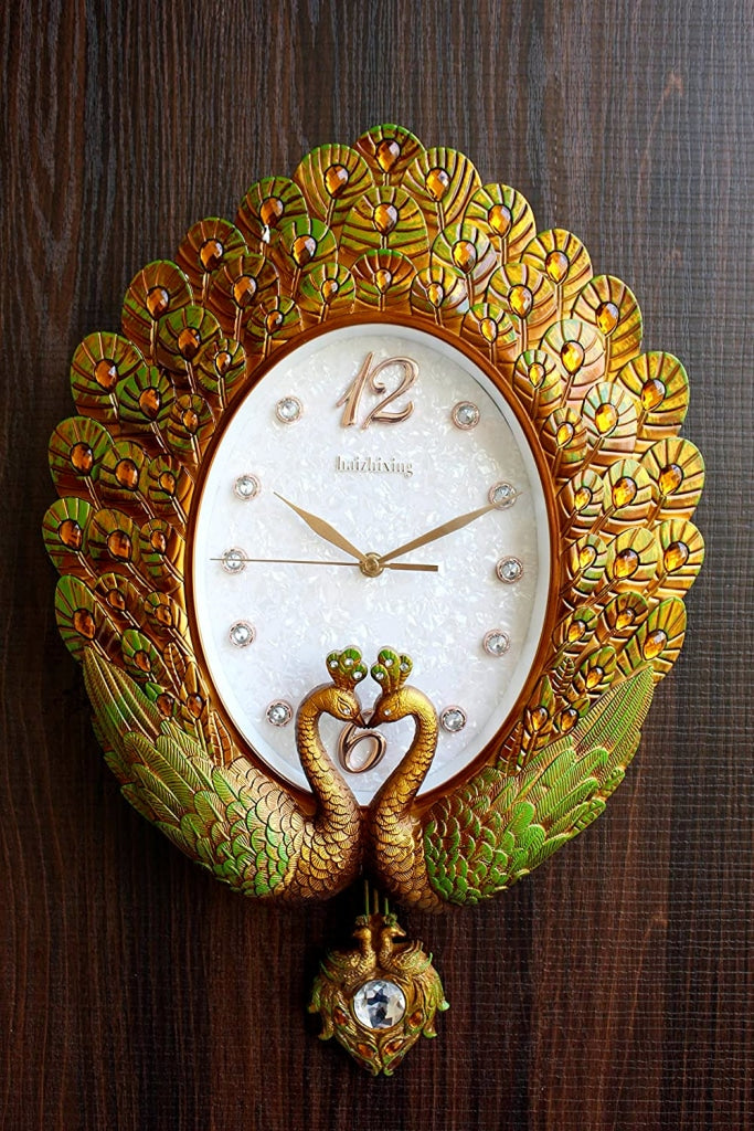 Funkytradition Pearl Multicolor Peacock Pendulum Wall Clock Watch Decor For Home Office And Gifts 55