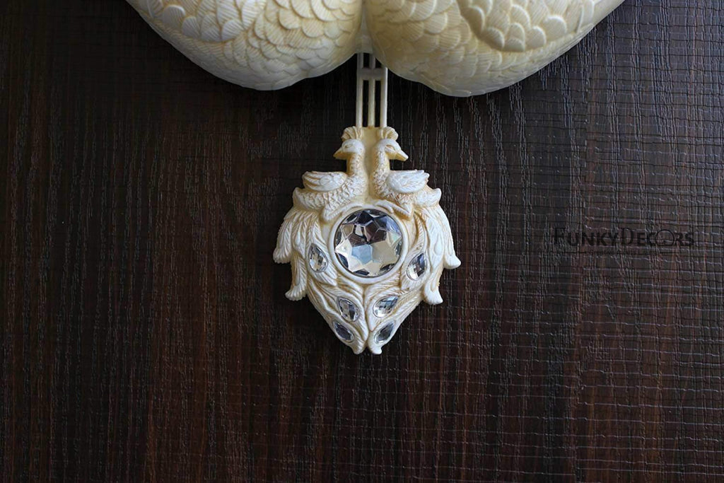FunkyTradition Pearl White Peacock Pendulum Wall Clock , Wall Watch , Wall Decor for Home Office Decor and Gifts 55 CM Tall