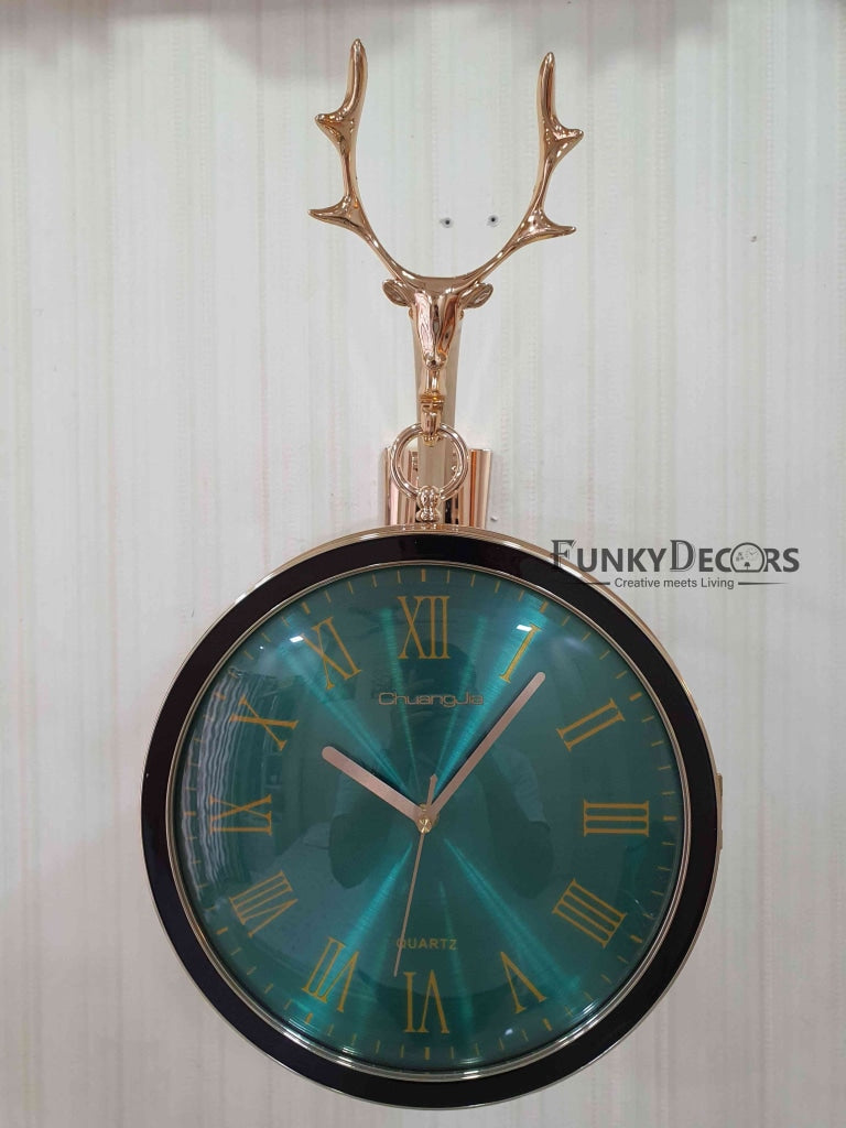 Funkytradition Reindeer Designer Antique-Look Golden Green Round Wall Hanging Double Sided 2 Faces
