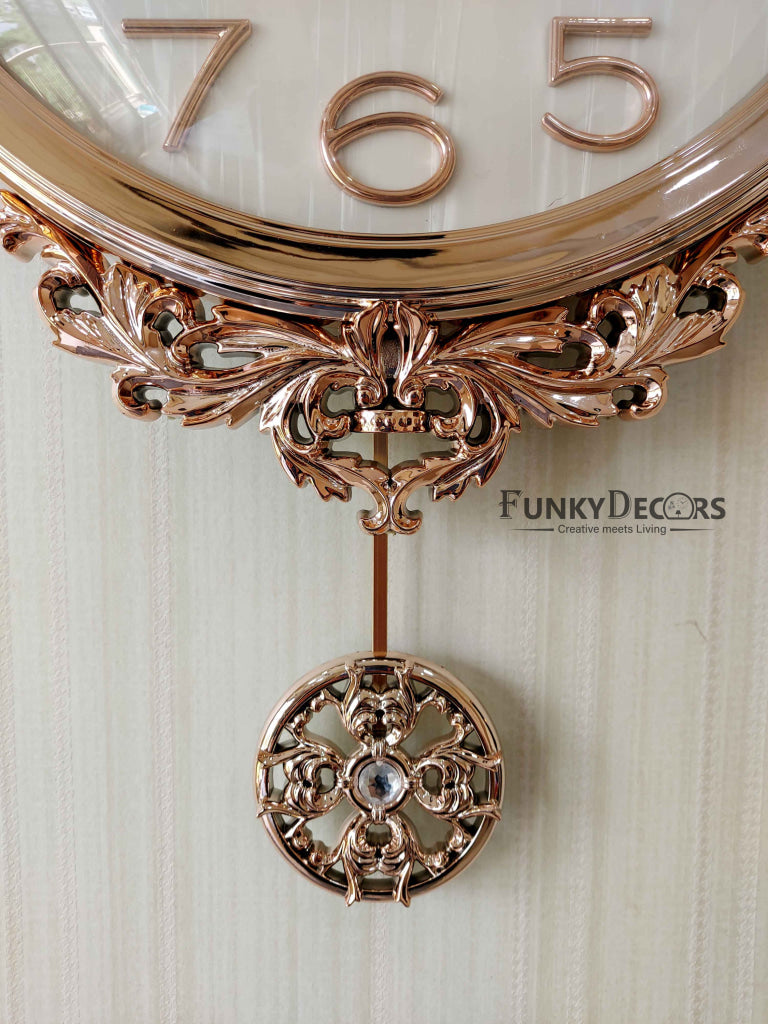 Funkytradition Rose Gold Designer Pendulum Wall Clock Watch Décor For Home Office Decor And Gifts 75
