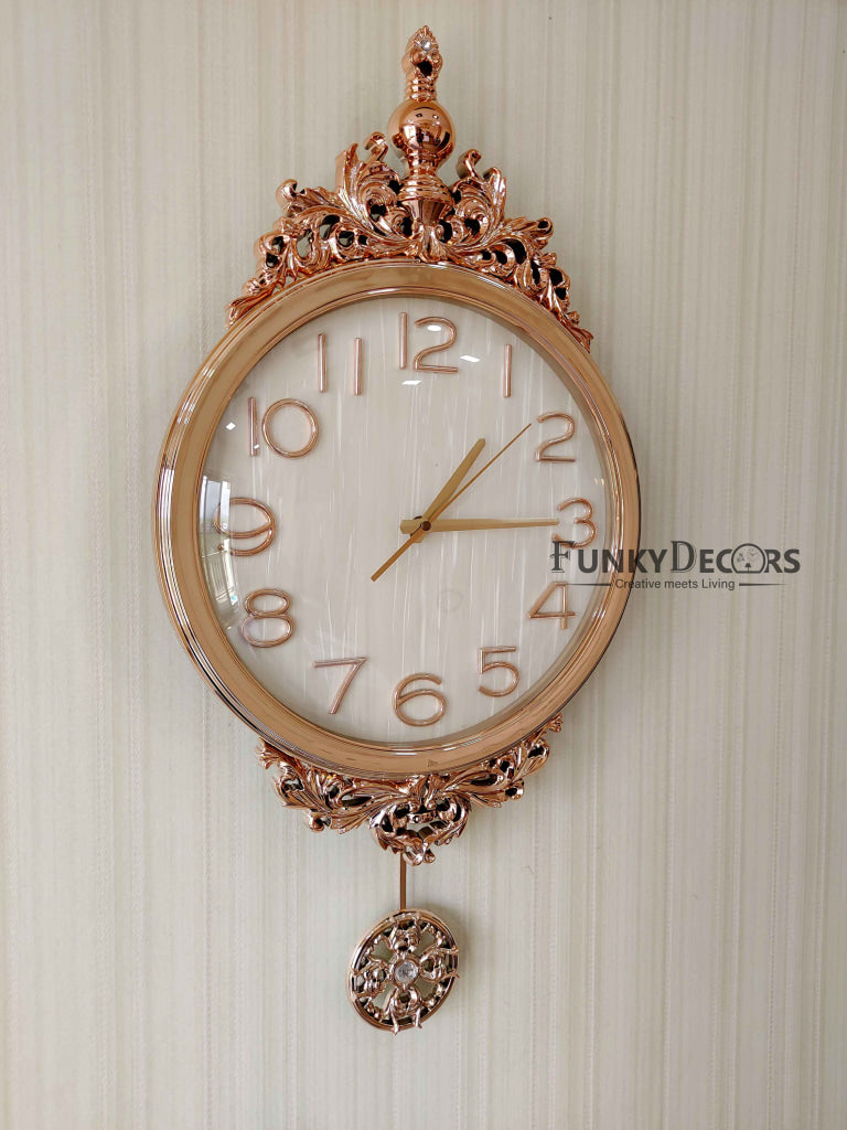 Funkytradition Rose Gold Designer Pendulum Wall Clock Watch Décor For Home Office Decor And Gifts 75