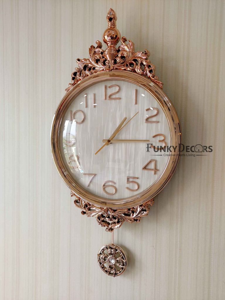 Funkytradition Rose Gold Designer Pendulum Wall Clock Watch Décor For Home Office Decor And Gifts 75