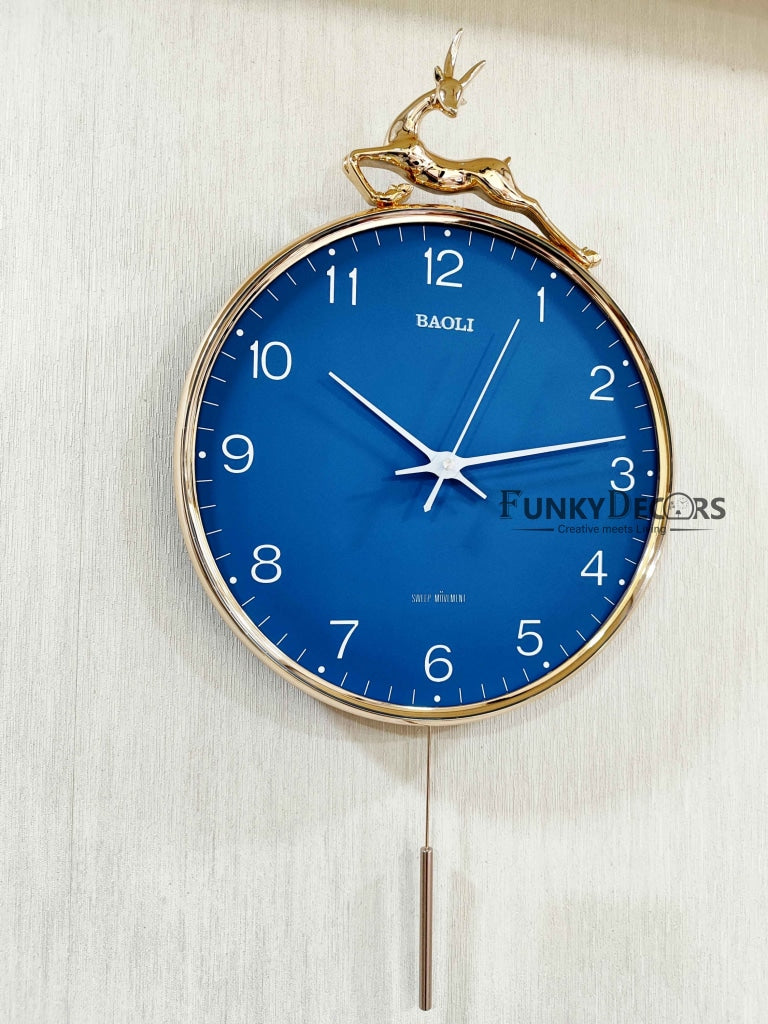 Funkytradition Rose Gold Multicolor Reindeer Pendulum Wall Clock Decor For Home Office And Gifts 60