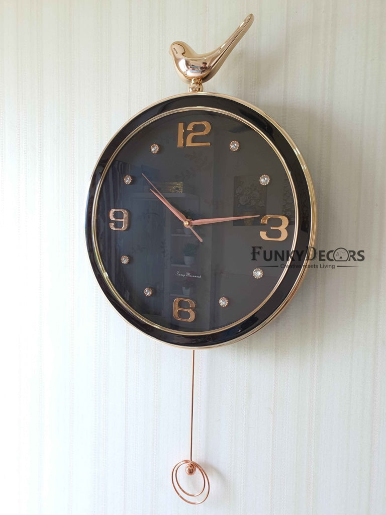 Funkytradition Rose Gold Multicolor Sparrow Pendulum Wall Clock Decor For Home Office And Gifts 70