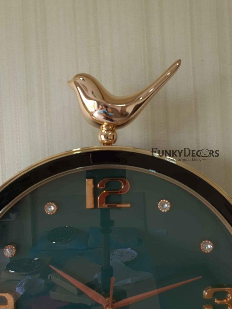 Funkytradition Rose Gold Multicolor Sparrow Pendulum Wall Clock Decor For Home Office And Gifts 70