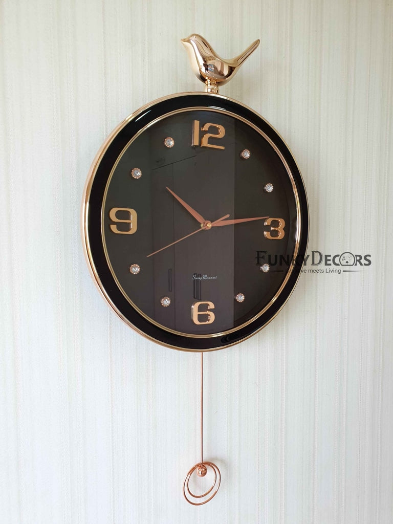 Funkytradition Rose Gold Multicolor Sparrow Pendulum Wall Clock Decor For Home Office And Gifts 70