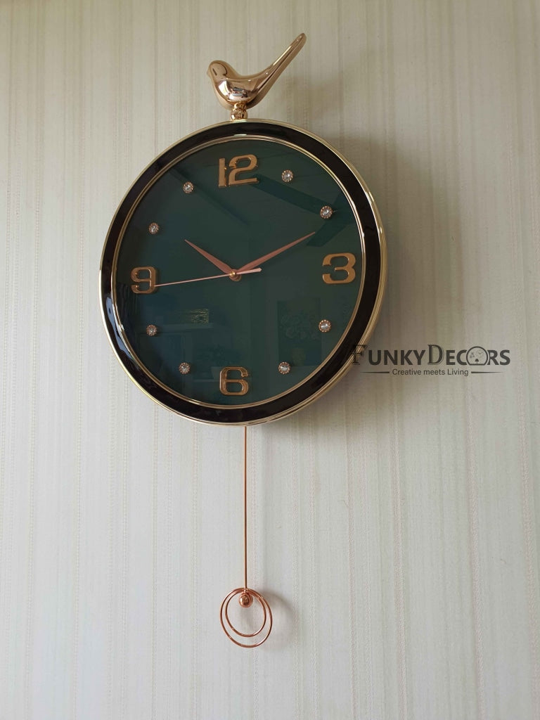 Funkytradition Rose Gold Multicolor Sparrow Pendulum Wall Clock Decor For Home Office And Gifts 70