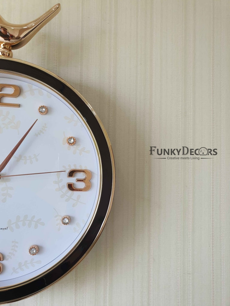Funkytradition Rose Gold Multicolor Sparrow Pendulum Wall Clock Decor For Home Office And Gifts 70