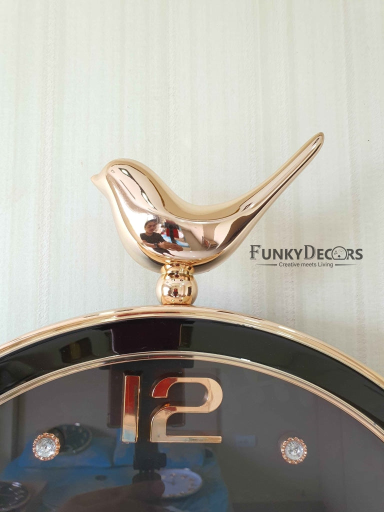 Funkytradition Rose Gold Multicolor Sparrow Pendulum Wall Clock Decor For Home Office And Gifts 70