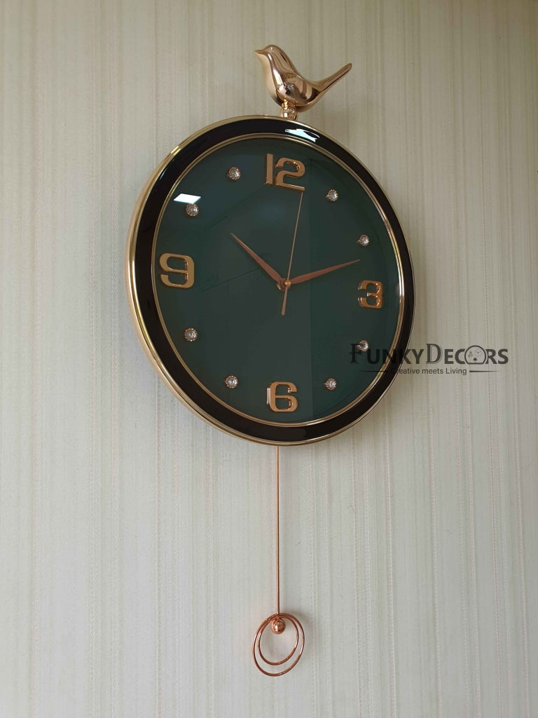 Funkytradition Rose Gold Multicolor Sparrow Pendulum Wall Clock Decor For Home Office And Gifts 70