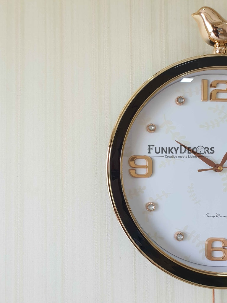 Funkytradition Rose Gold Multicolor Sparrow Pendulum Wall Clock Decor For Home Office And Gifts 70