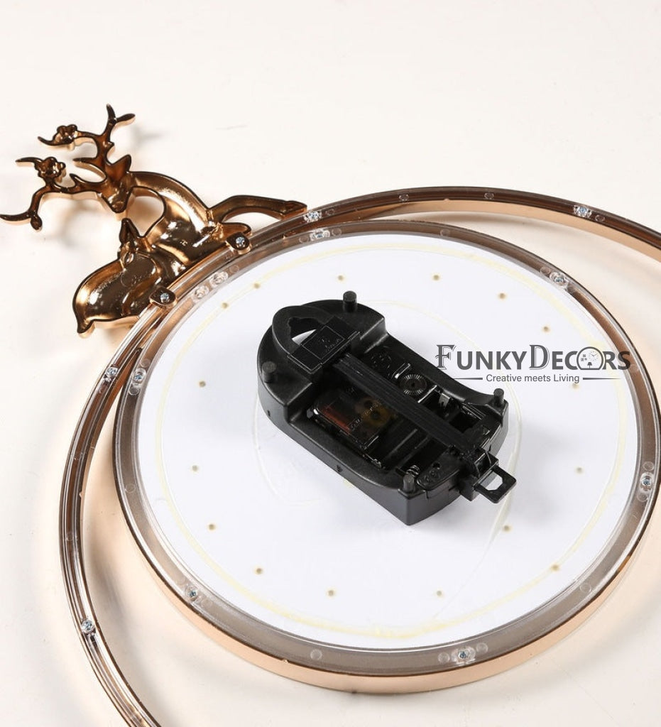 Funkytradition Rose Gold White Reindeer Pendulum Wall Clock Decor For Home Office And Gifts 65 Cm