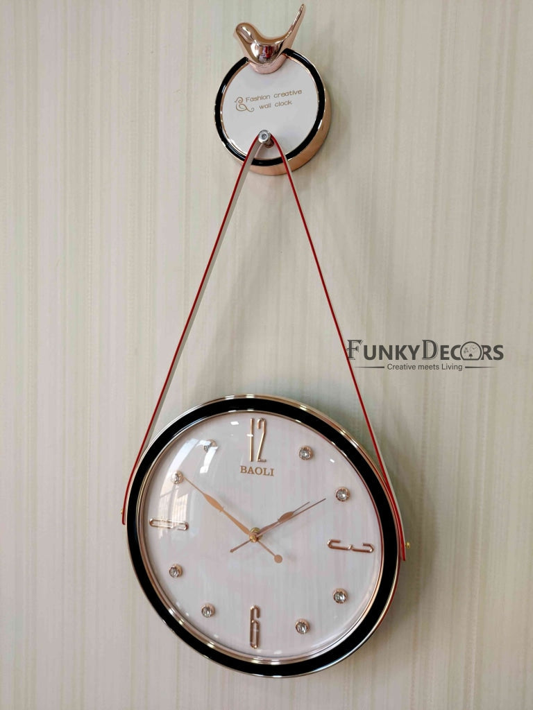 Funkytradition Rose Gold White Sparrow Hanging Wall Clock Decor For Home Office And Gifts 70 Cm Tall