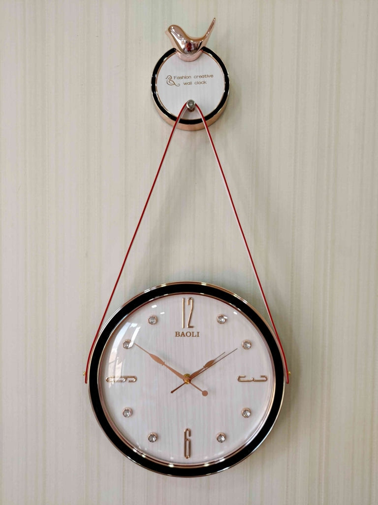 Funkytradition Rose Gold White Sparrow Hanging Wall Clock Decor For Home Office And Gifts 70 Cm Tall