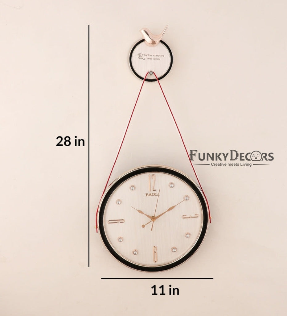 Funkytradition Rose Gold White Sparrow Hanging Wall Clock Decor For Home Office And Gifts 70 Cm Tall