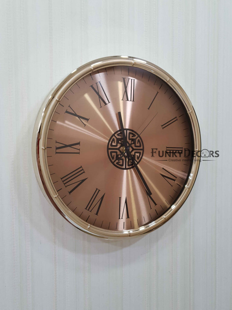 Funkytradition Rose Golden Minimal Wall Clock Watch Decor For Home Office And Gifts 35 Cm Tall