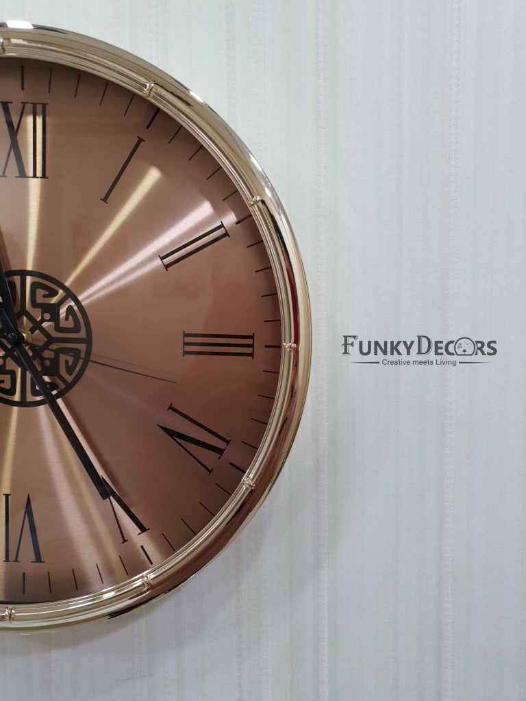 Funkytradition Rose Golden Minimal Wall Clock Watch Decor For Home Office And Gifts 35 Cm Tall