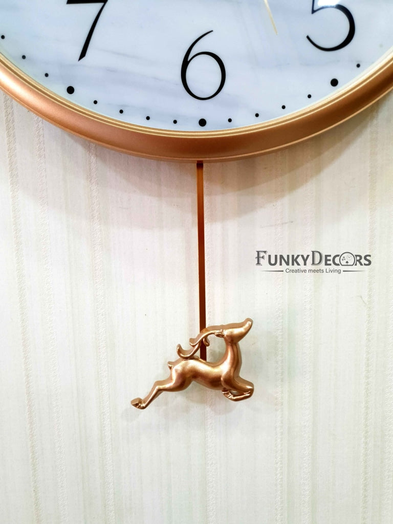 Funkytradition Rose Golden Reindeer Pendulum Wall Clock For Home Office Decor And Gifts 68 Cm Tall