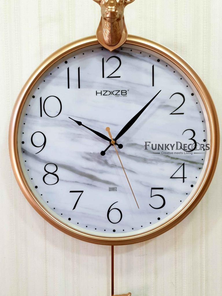 Funkytradition Rose Golden Reindeer Pendulum Wall Clock For Home Office Decor And Gifts 68 Cm Tall