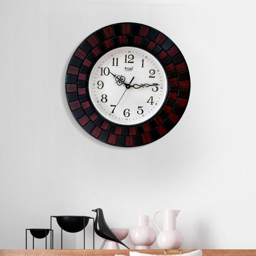 Funkytradition Round Wooden Texture Wall Clock Watch Decor For Home Office And Gifts 40 Cm Tall