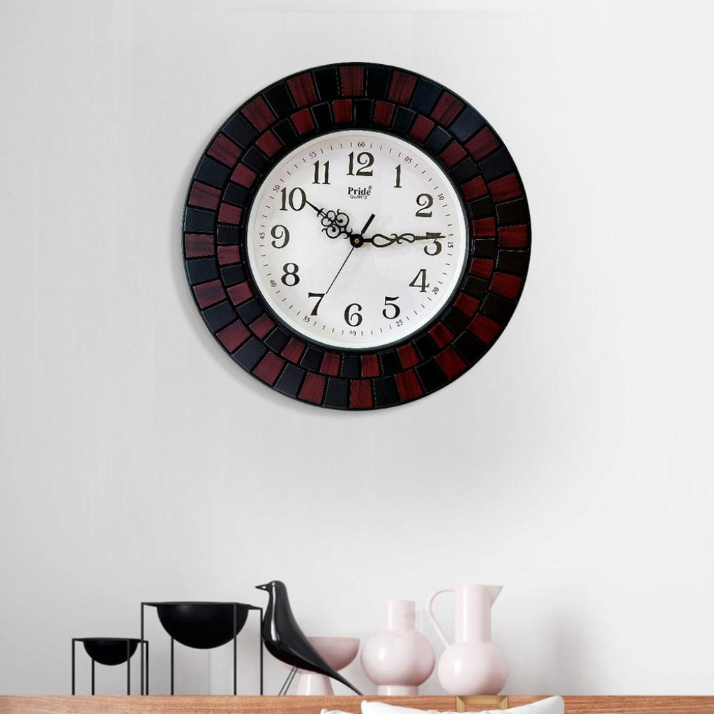 Funkytradition Round Wooden Texture Wall Clock Watch Decor For Home Office And Gifts 40 Cm Tall