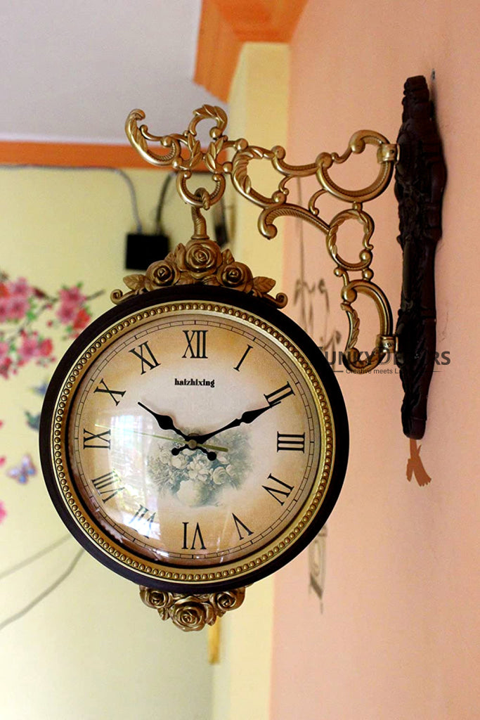 Funkytradition Royal Antique-Look Brown Round Wall Hanging Double Sided 2 Faces Retro Station Clock