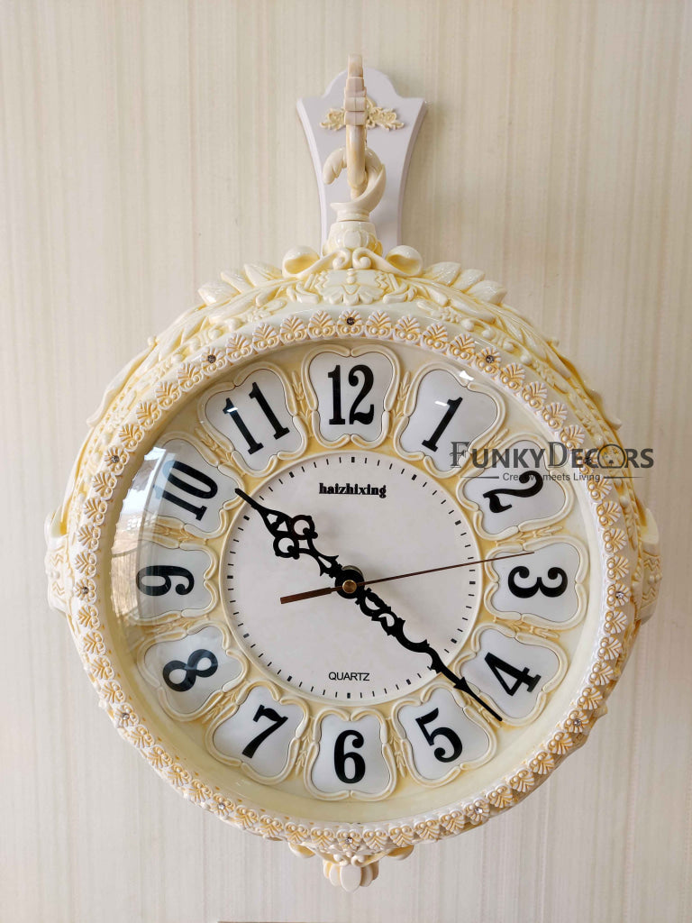 Funkytradition Royal Antique-Look Cream Round Wall Hanging Double Sided Two Faces Retro Station Home