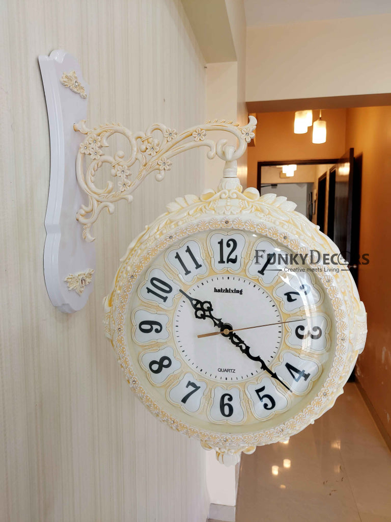 Funkytradition Royal Antique-Look Cream Round Wall Hanging Double Sided Two Faces Retro Station Home