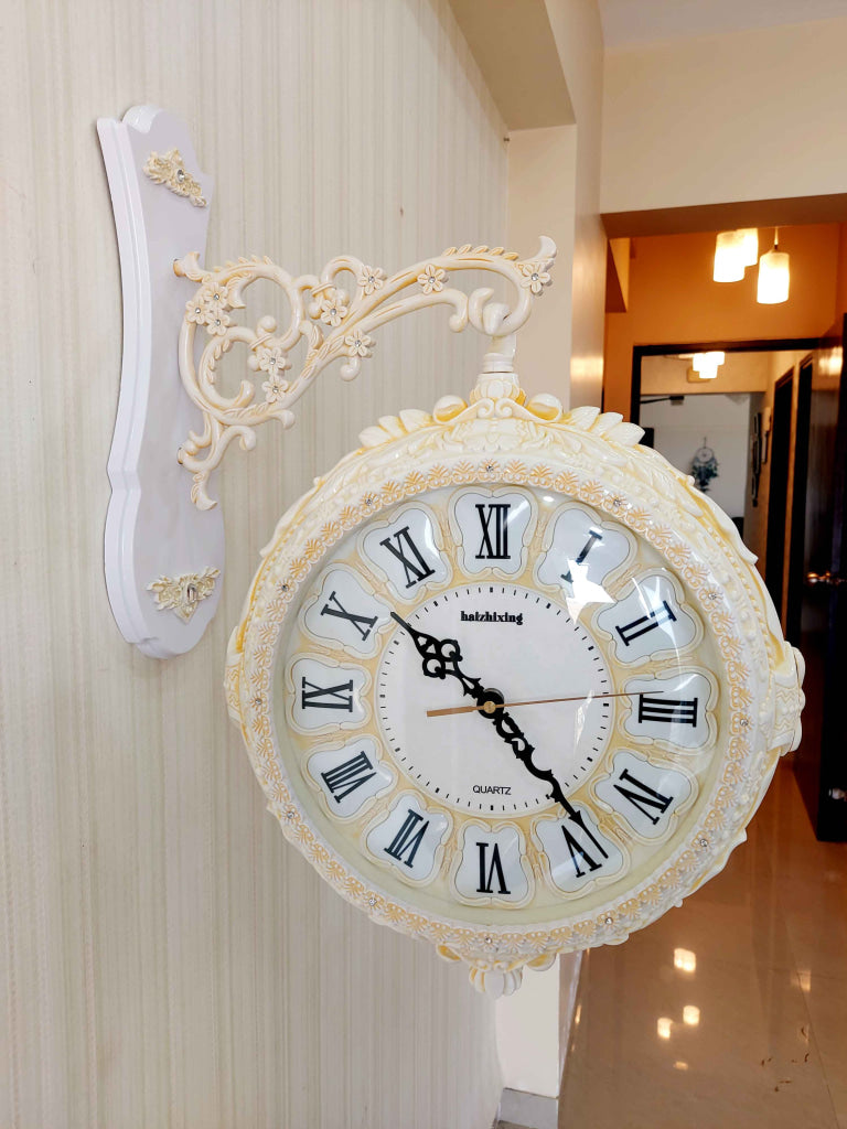 Funkytradition Royal Antique-Look Cream Round Wall Hanging Double Sided Two Faces Retro Station Home