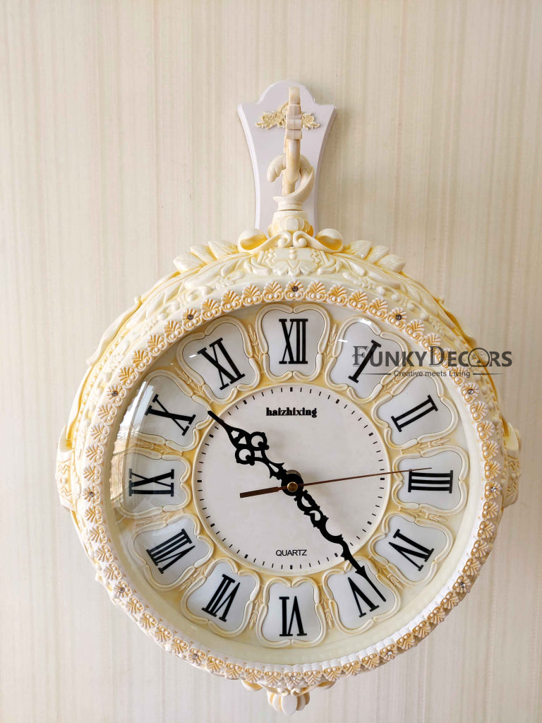 Funkytradition Royal Antique-Look Cream Round Wall Hanging Double Sided Two Faces Retro Station Home