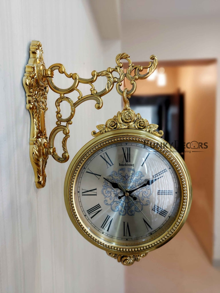 Funkytradition Royal Antique-Look Gold Round Wall Hanging Double Sided 2 Faces Retro Station Clock