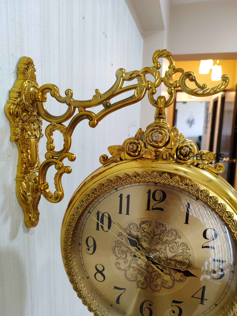 Clock 784 FunkyTradition Royal Antique-Look Golden Round Wall Hanging Double Sid