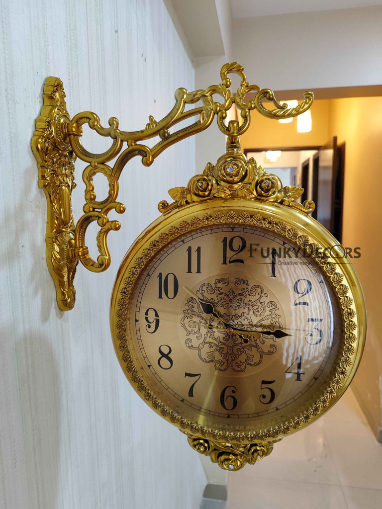 Funkytradition Royal Antique-Look Golden Round Wall Hanging Double Sided Two Faces Retro Station