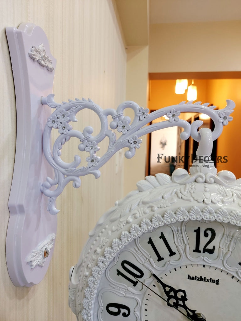 Funkytradition Royal Antique-Look White Round Wall Hanging Double Sided Two Faces Retro Station Home