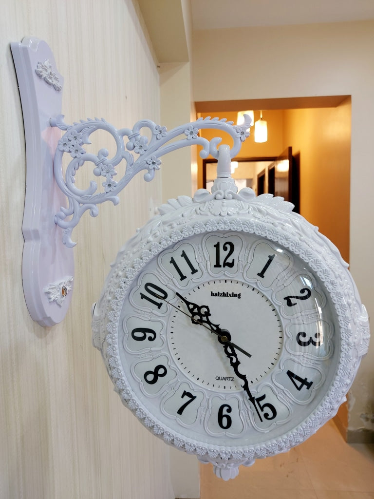 Funkytradition Royal Antique-Look White Round Wall Hanging Double Sided Two Faces Retro Station Home
