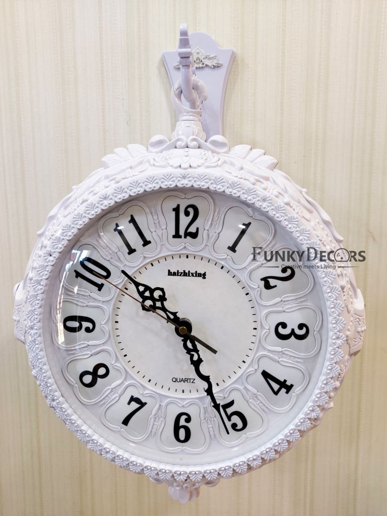 Funkytradition Royal Antique-Look White Round Wall Hanging Double Sided Two Faces Retro Station Home
