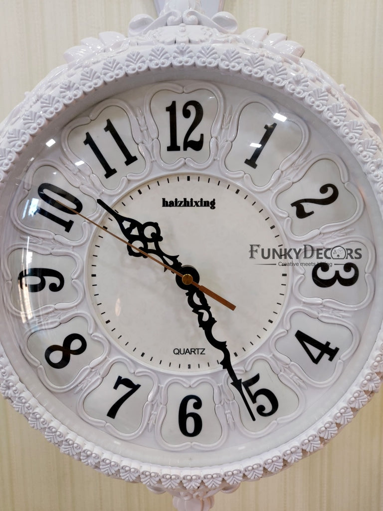 Funkytradition Royal Antique-Look White Round Wall Hanging Double Sided Two Faces Retro Station Home