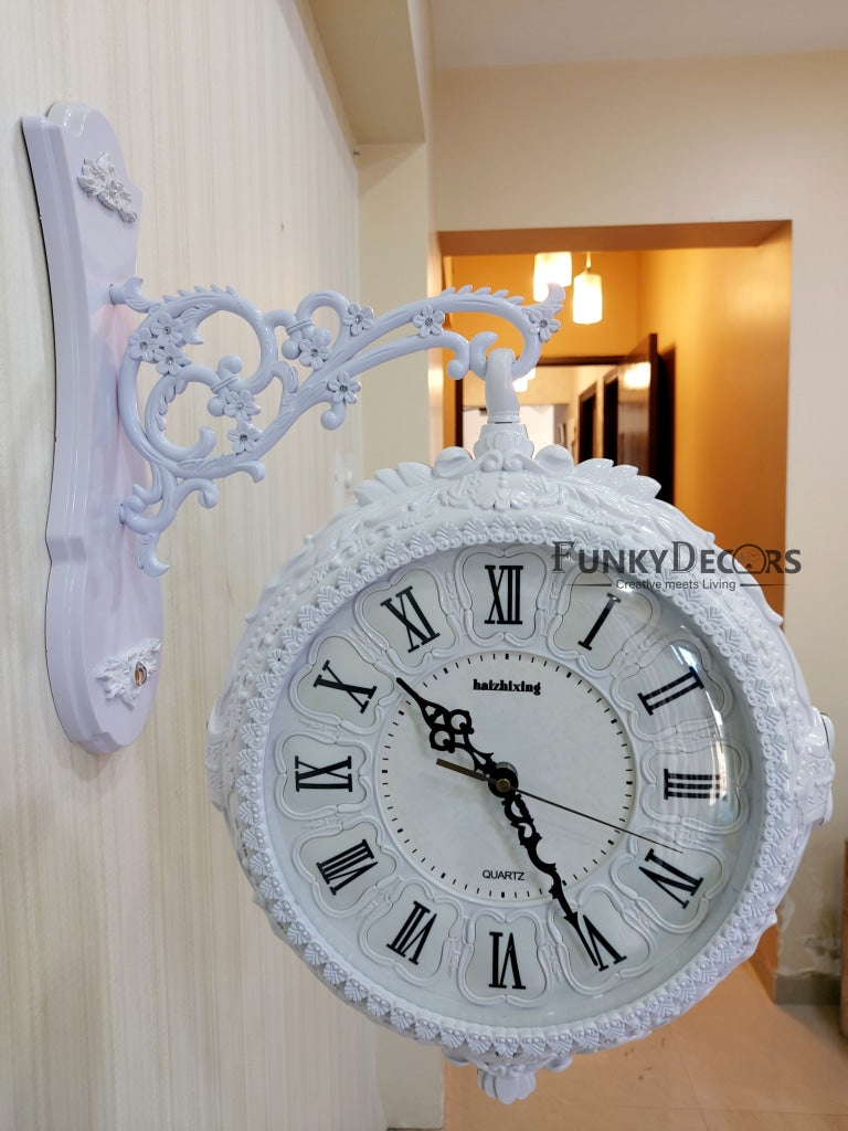Funkytradition Royal Antique-Look White Round Wall Hanging Double Sided Two Faces Retro Station Home