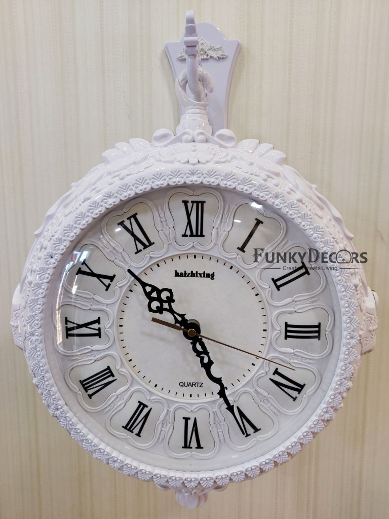Funkytradition Royal Antique-Look White Round Wall Hanging Double Sided Two Faces Retro Station Home