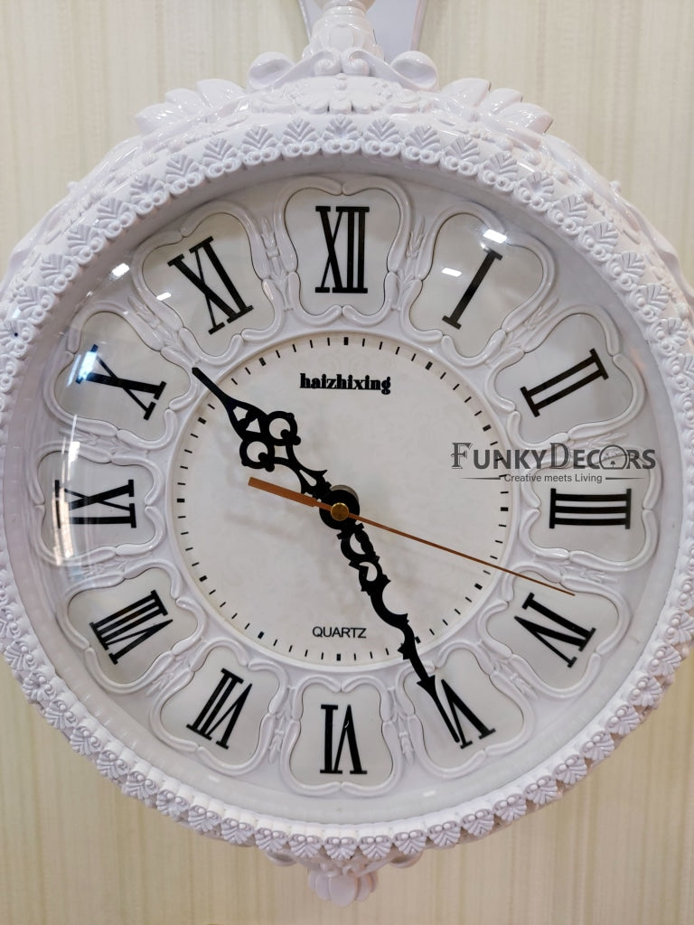 Funkytradition Royal Antique-Look White Round Wall Hanging Double Sided Two Faces Retro Station Home