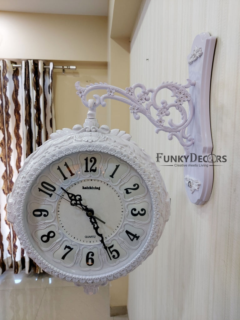 Funkytradition Royal Antique-Look White Round Wall Hanging Double Sided Two Faces Retro Station Home