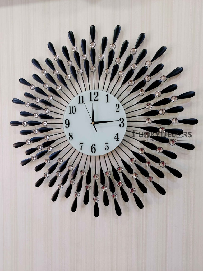 Funkytradition Royal Black 3D Peacock Wall Clock For Home Office Decor And Gifts 70 Cm Tall Clocks