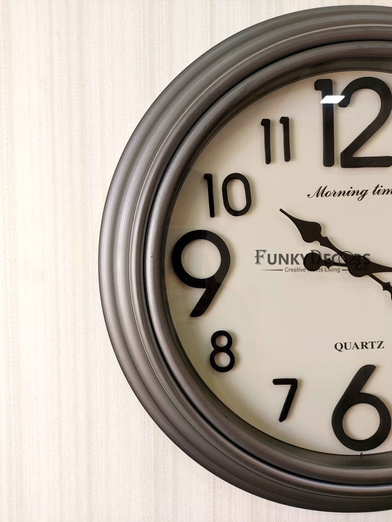 Funkytradition Royal Designer Big Font Silver Grey Wall Clock Watch Decor For Home Office And Gifts