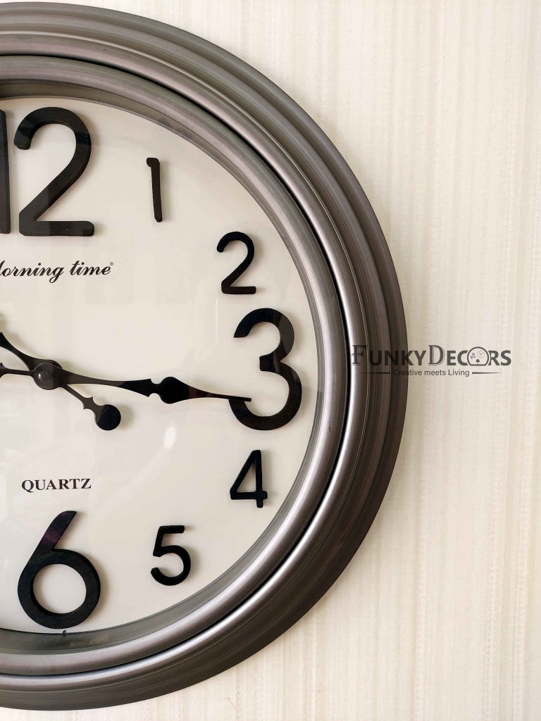 Funkytradition Royal Designer Big Font Silver Grey Wall Clock Watch Decor For Home Office And Gifts