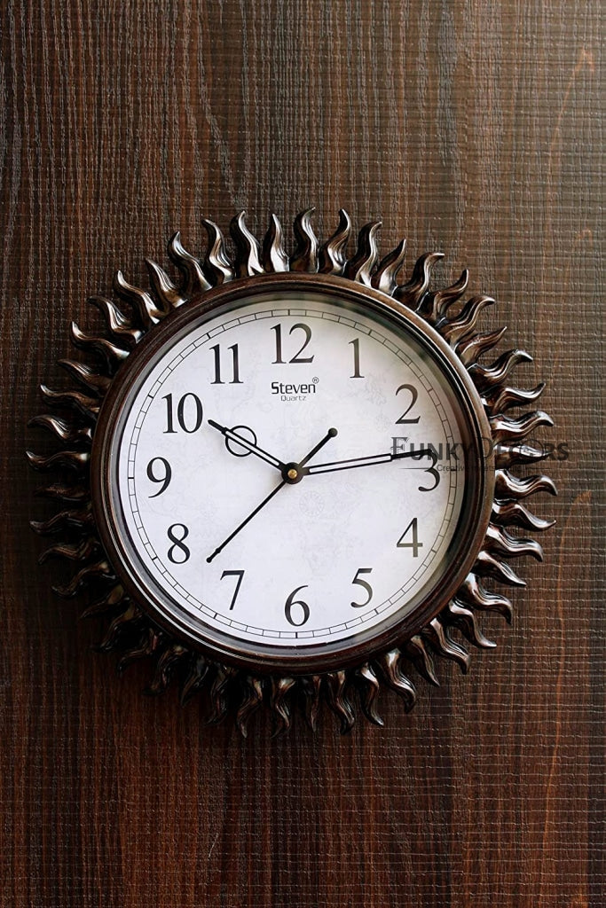 Funkytradition Royal Designer Brown Sun Shaped Wall Clock Watch Decor For Home Office And Gifts 31